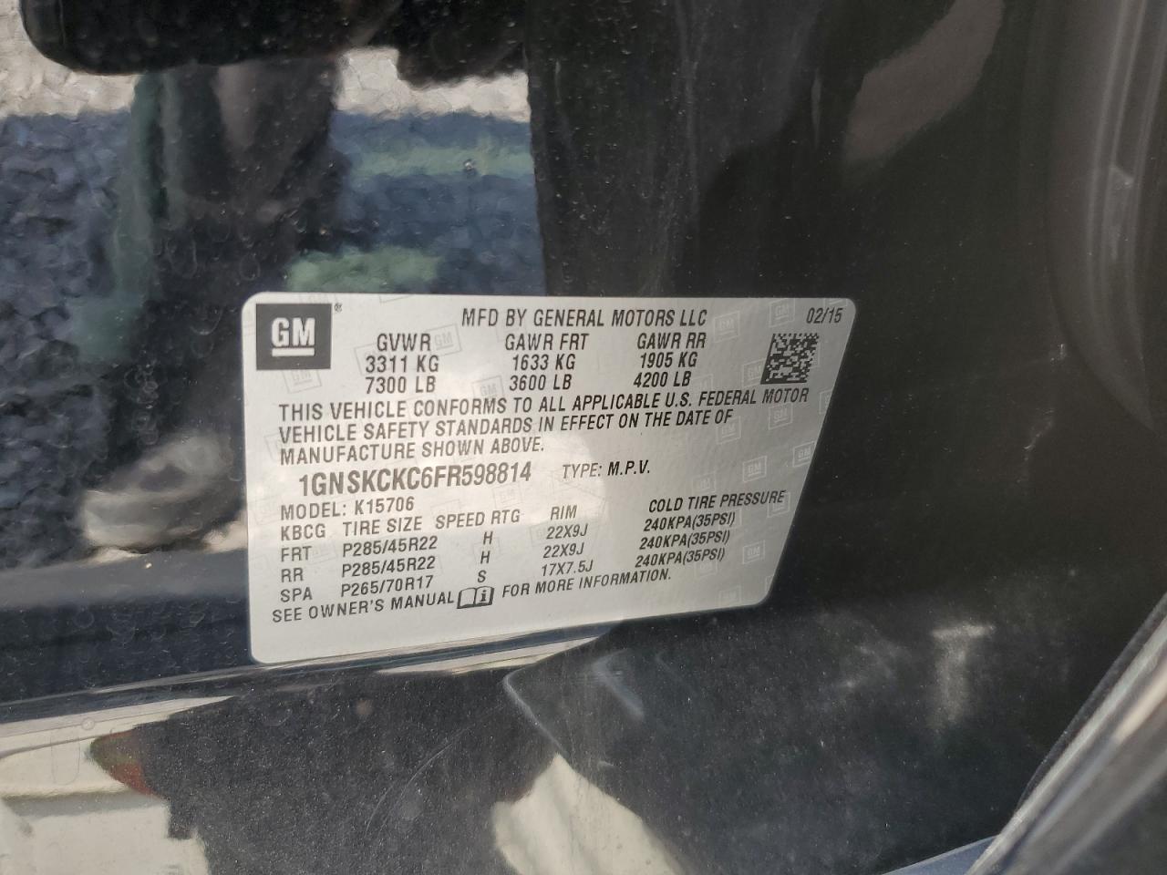 1GNSKCKC6FR598814 2015 Chevrolet Tahoe K1500 Ltz