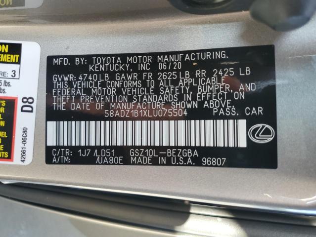 2020 Lexus Es 350 VIN: 58ADZ1B1XLU075504 Lot: 60075244