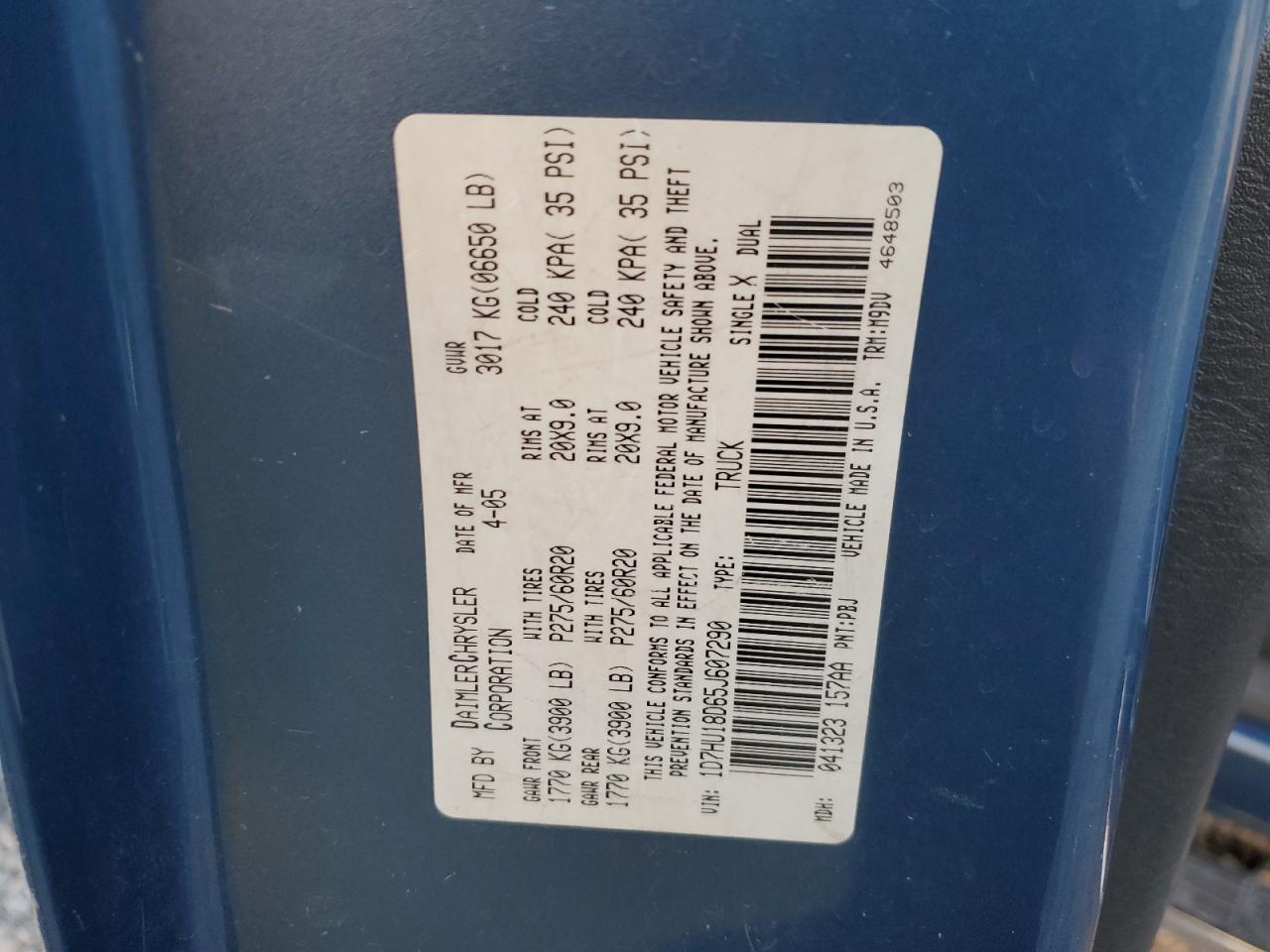 1D7HU18D65J607290 2005 Dodge Ram 1500 St