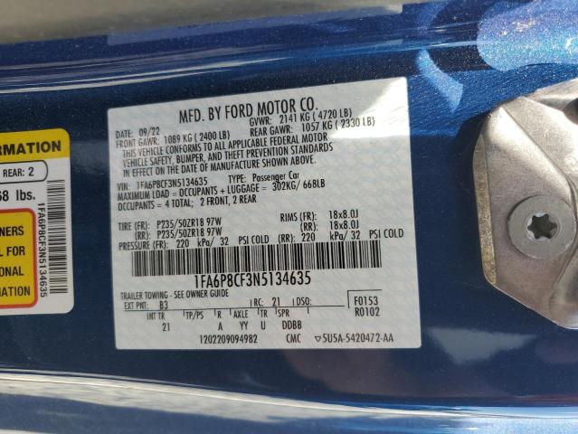 2022 Ford Mustang Gt VIN: 1FA6P8CF3N5134635 Lot: 62386424