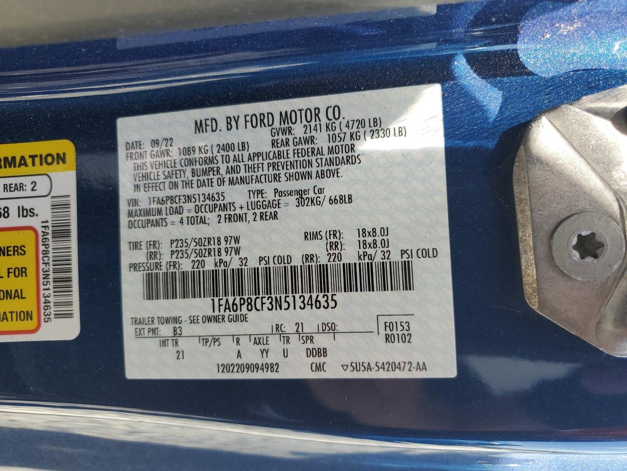 1FA6P8CF3N5134635 2022 Ford Mustang Gt