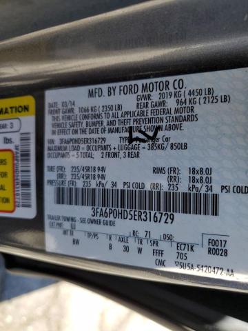 VIN 3FA6P0HD5ER316729 2014 Ford Fusion, SE no.12