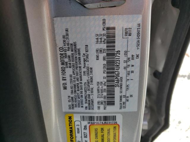 VIN 3FA6P0G74JR231726 2018 Ford Fusion, S no.12