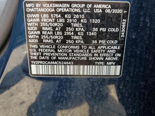 2021 Volkswagen Atlas Se VIN: 1V2PR2CA9MC524643 Lot: 62927494