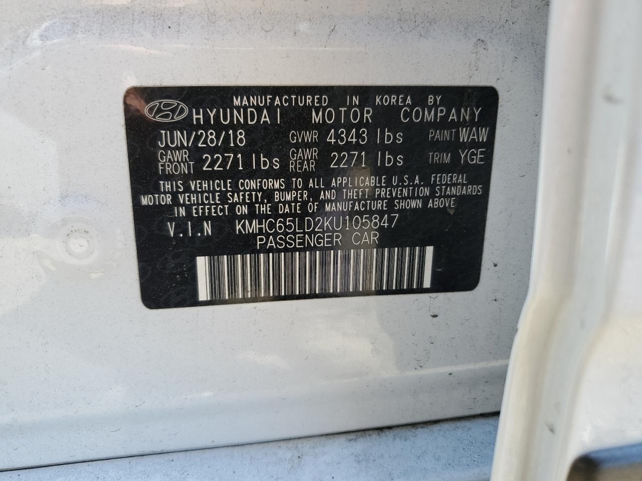 KMHC65LD2KU105847 2019 Hyundai Ioniq