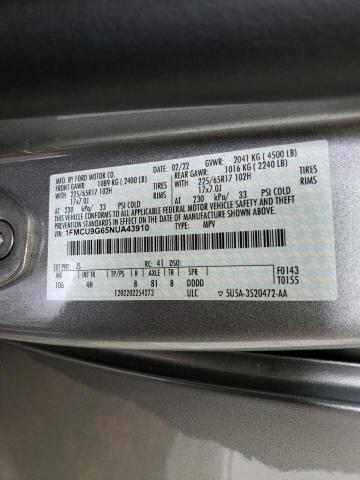 2022 Ford Escape Se VIN: 1FMCU9G65NUA43910 Lot: 61124764