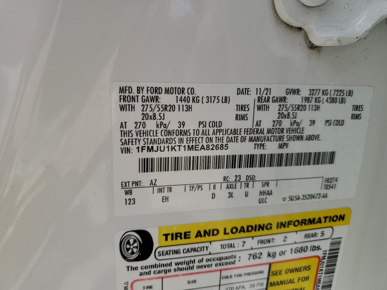 1FMJU1KT1MEA82685 2021 Ford Expedition Limited