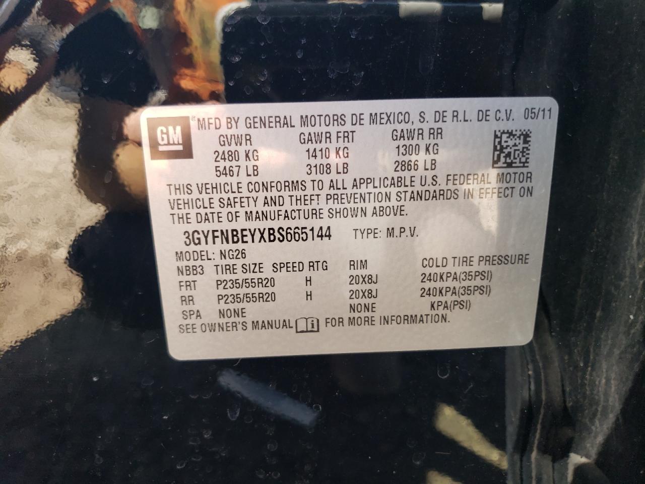 3GYFNBEYXBS665144 2011 Cadillac Srx Performance Collection