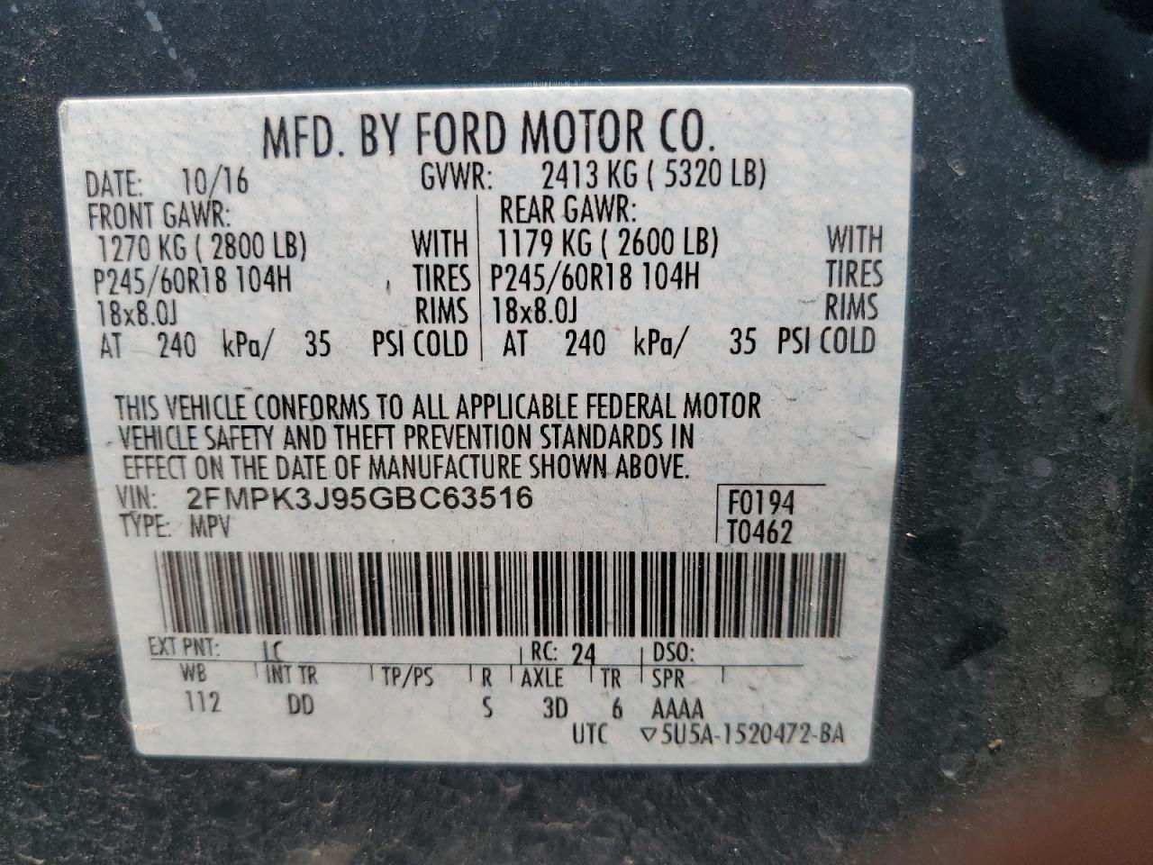 2FMPK3J95GBC63516 2016 Ford Edge Sel