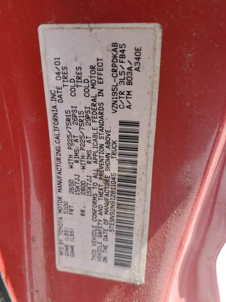 5TESN92N91Z811045 2001 Toyota Tacoma Xtracab Prerunner