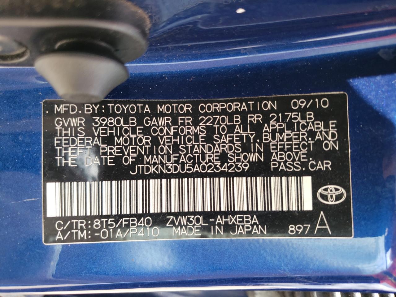 JTDKN3DU5A0234239 2010 Toyota Prius