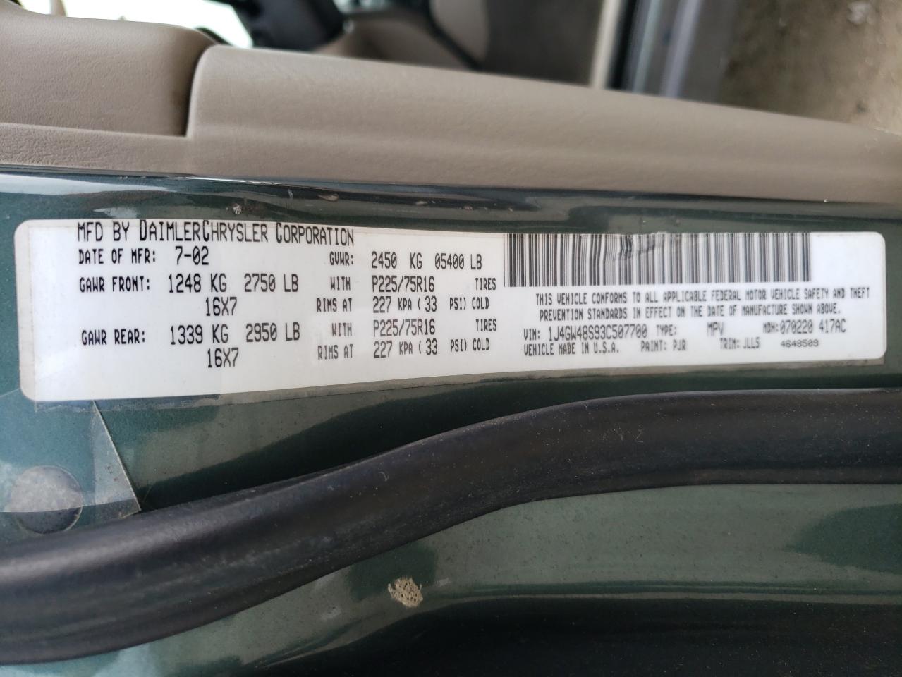 1J4GW48S93C507700 2003 Jeep Grand Cherokee Laredo