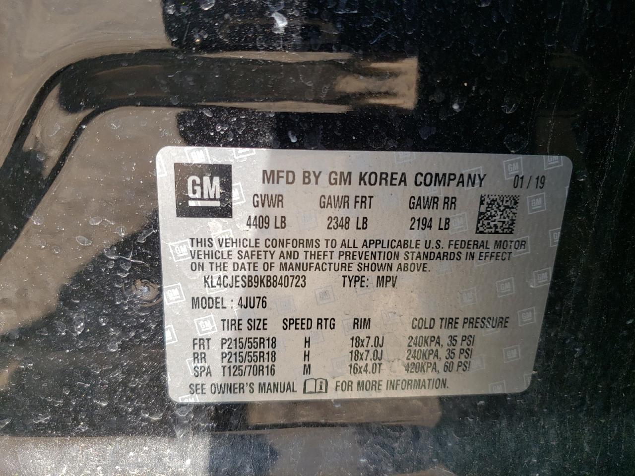 KL4CJESB9KB840723 2019 Buick Encore Preferred