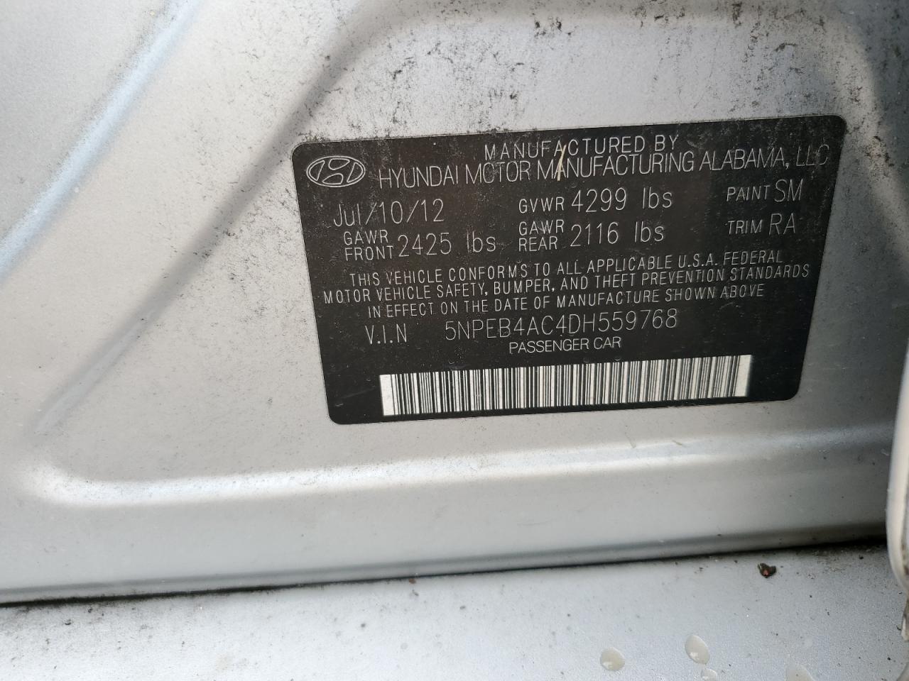 5NPEB4AC4DH559768 2013 Hyundai Sonata Gls