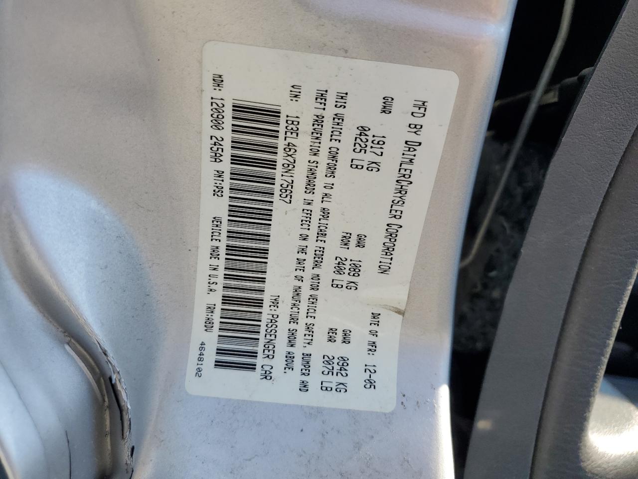 1B3EL46X76N175657 2006 Dodge Stratus Sxt