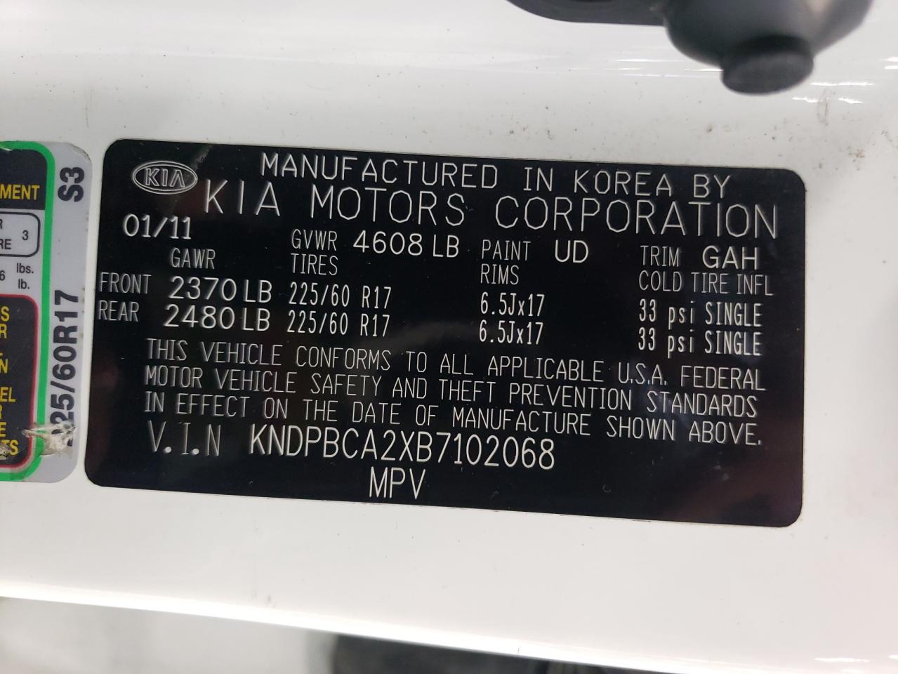 KNDPBCA2XB7102068 2011 Kia Sportage Lx