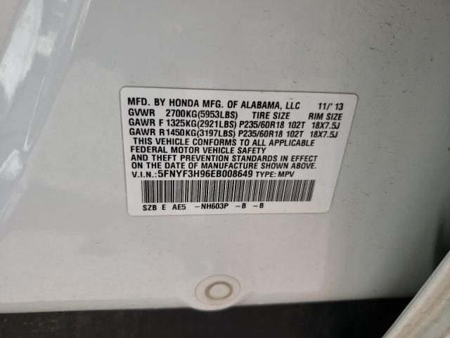 2014 Honda Pilot Touring VIN: 5FNYF3H96EB008649 Lot: 63127194