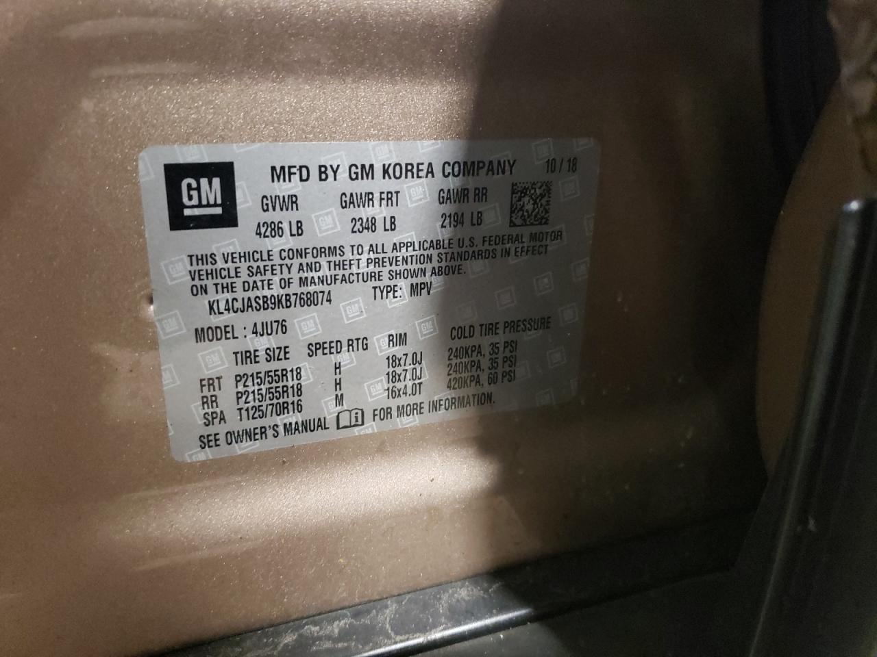 KL4CJASB9KB768074 2019 Buick Encore Preferred