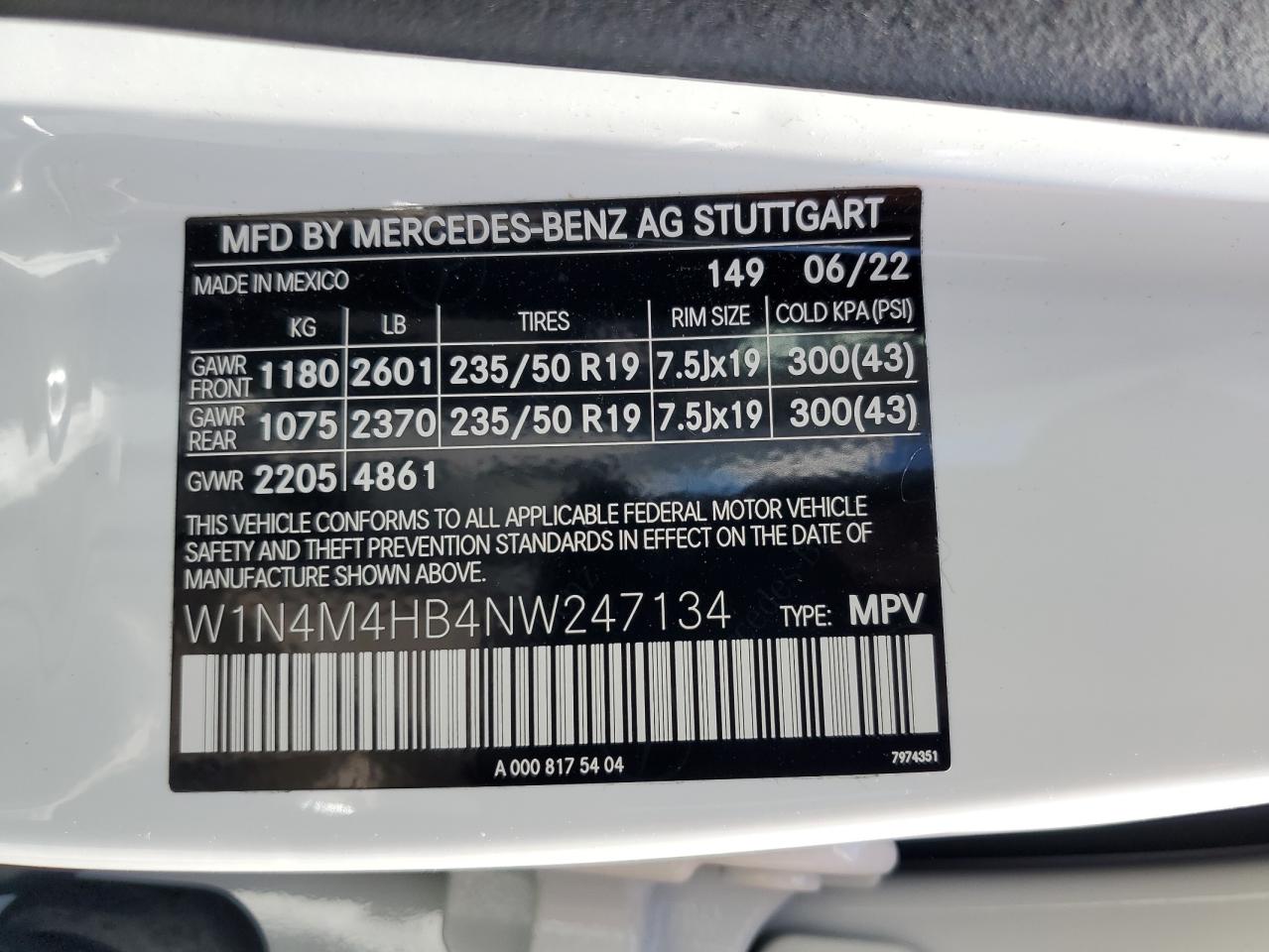 W1N4M4HB4NW247134 2022 Mercedes-Benz Glb 250 4Matic