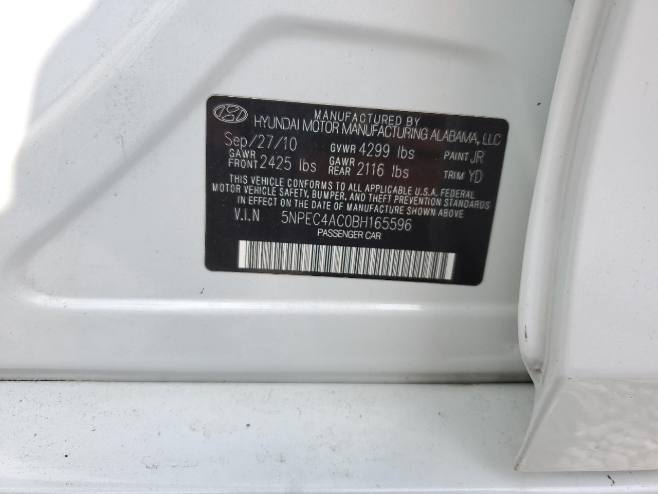 5NPEC4AC0BH165596 2011 Hyundai Sonata Se