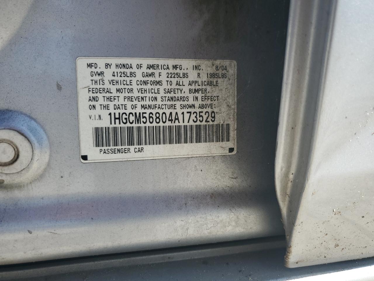 1HGCM56804A173529 2004 Honda Accord Ex