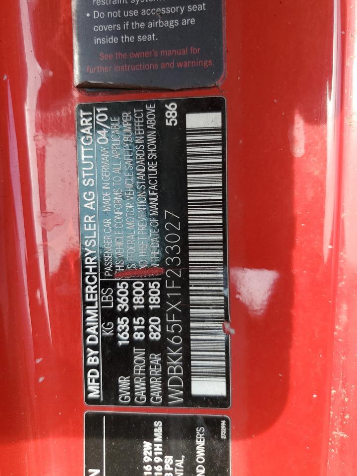 WDBKK65FX1F233027 2001 Mercedes-Benz Slk 320