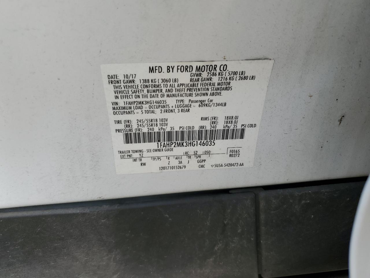 1FAHP2MK3HG146035 2017 Ford Taurus Police Interceptor