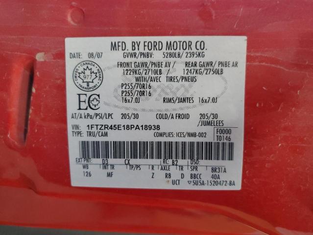 2008 Ford Ranger Super Cab VIN: 1FTZR45E18PA18938 Lot: 61230204