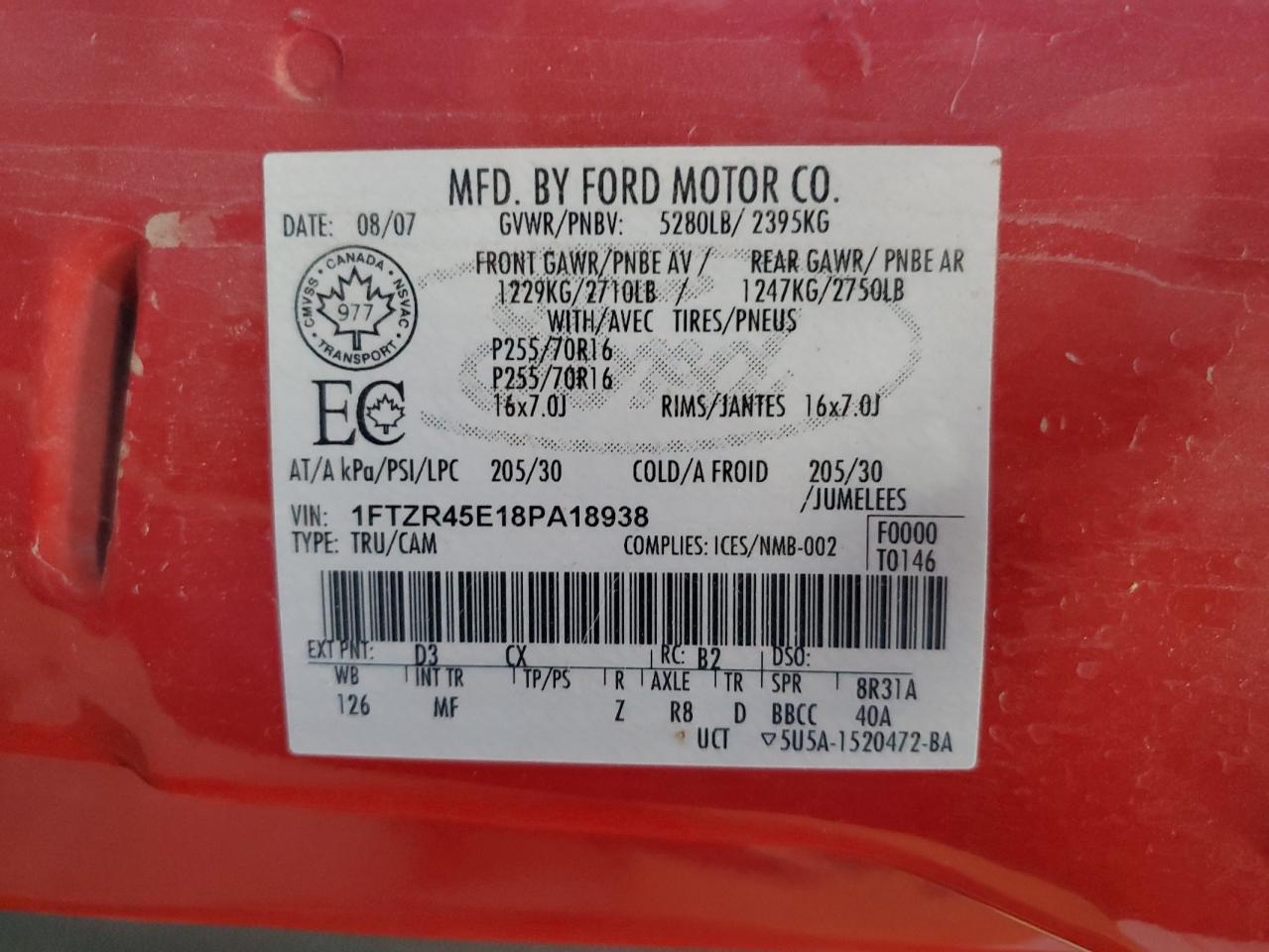 1FTZR45E18PA18938 2008 Ford Ranger Super Cab