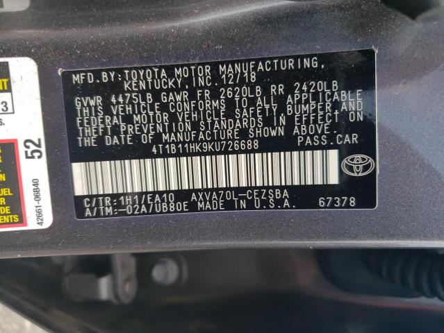 VIN 4T1B11HK9KU726688 2019 Toyota Camry, L no.12