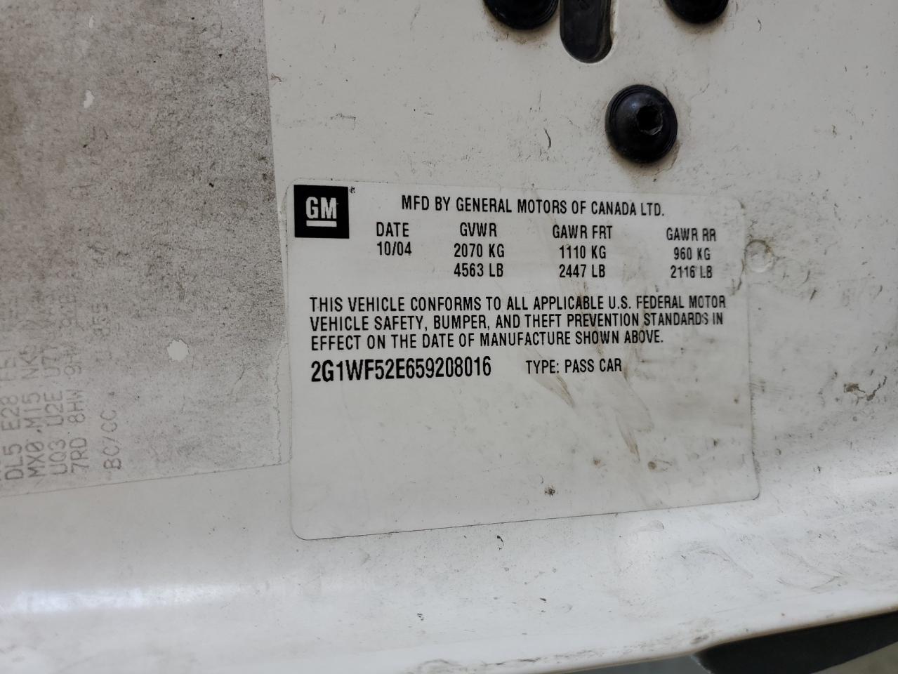 2G1WF52E659208016 2005 Chevrolet Impala