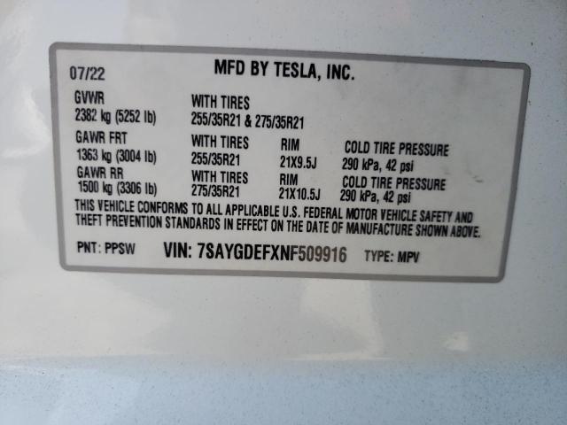 2022 Tesla Model Y VIN: 7SAYGDEFXNF509916 Lot: 61487544