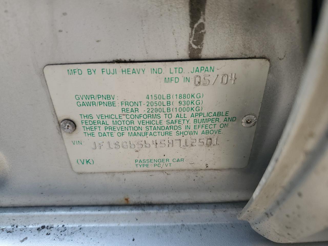 JF1SG65645H712501 2005 Subaru Forester 2.5Xs