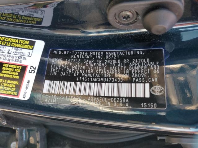 VIN 4T1G11AKXMU473433 2021 Toyota Camry, SE no.12