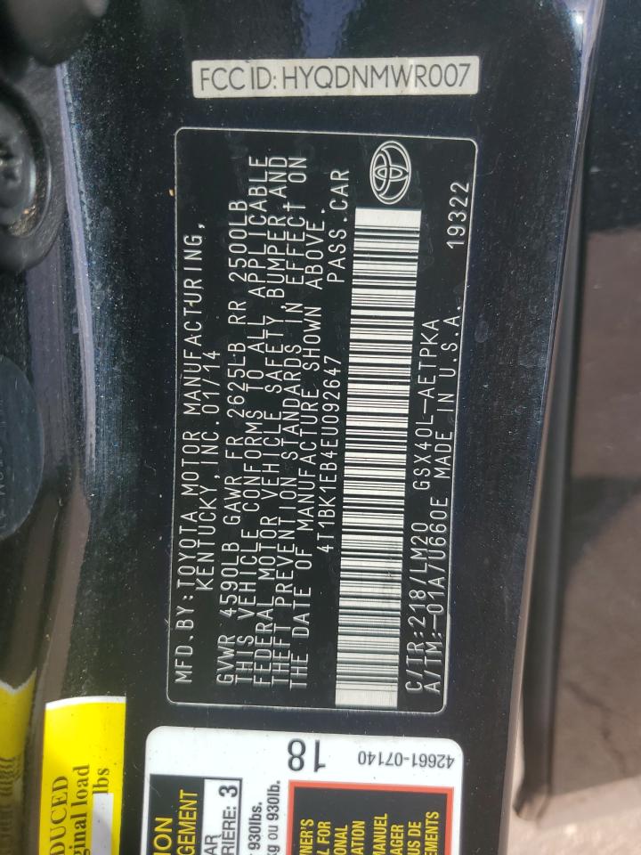 4T1BK1EB4EU092647 2014 Toyota Avalon Base