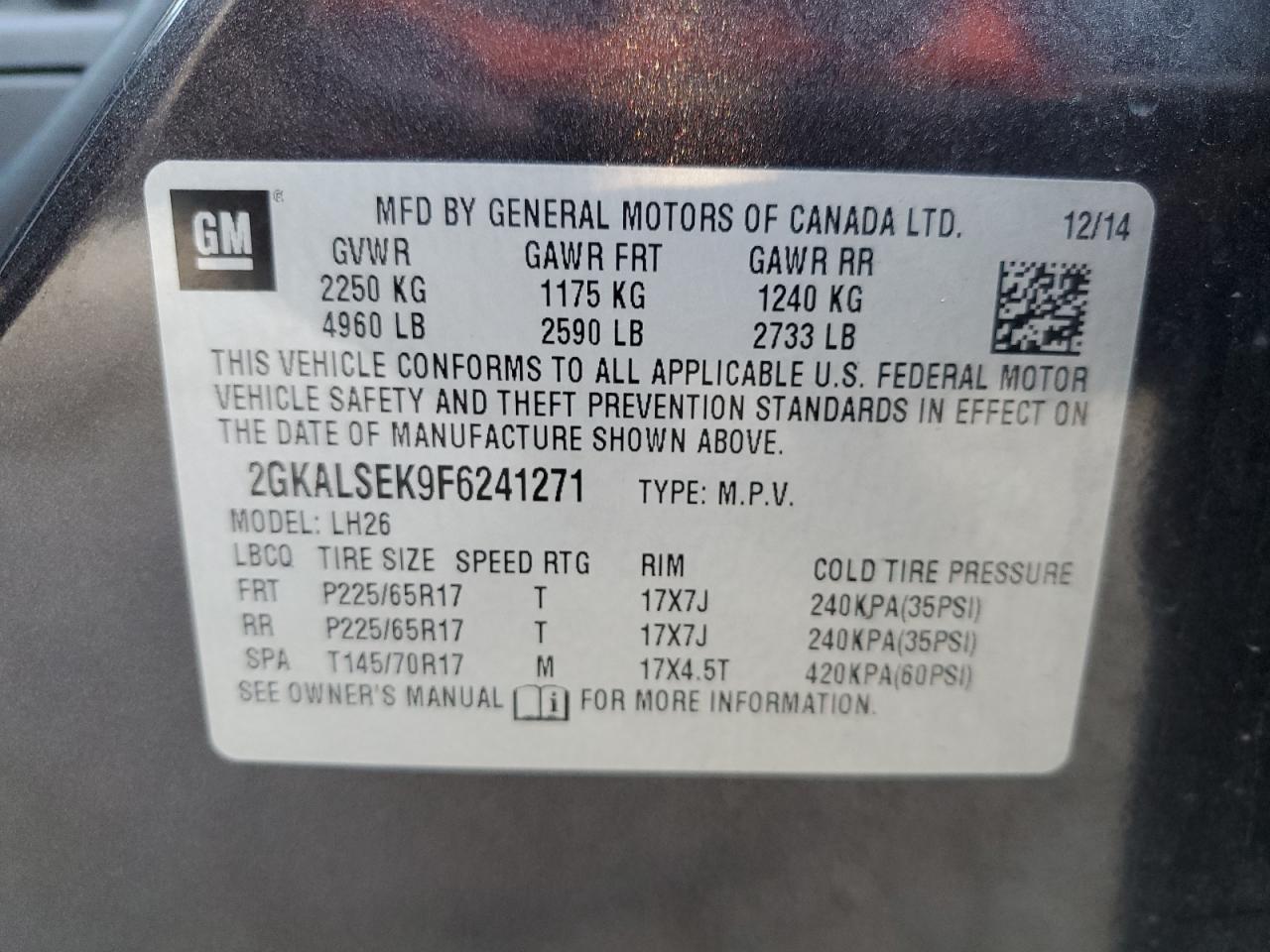 2GKALSEK9F6241271 2015 GMC Terrain Slt