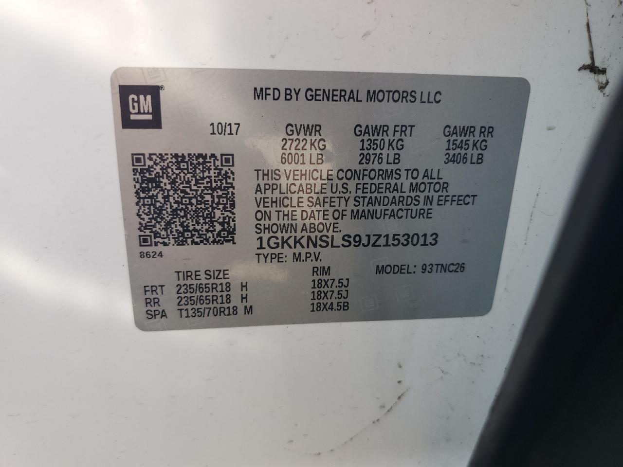 2018 GMC Acadia Sle vin: 1GKKNSLS9JZ153013