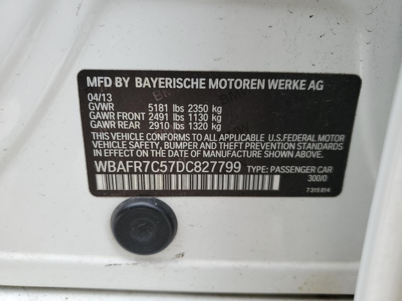 WBAFR7C57DC827799 2013 BMW 535 I