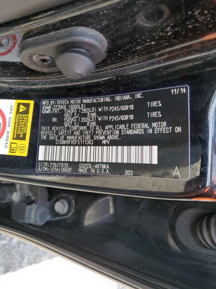 5TDBKRFH5FS111363 2015 Toyota Highlander Le