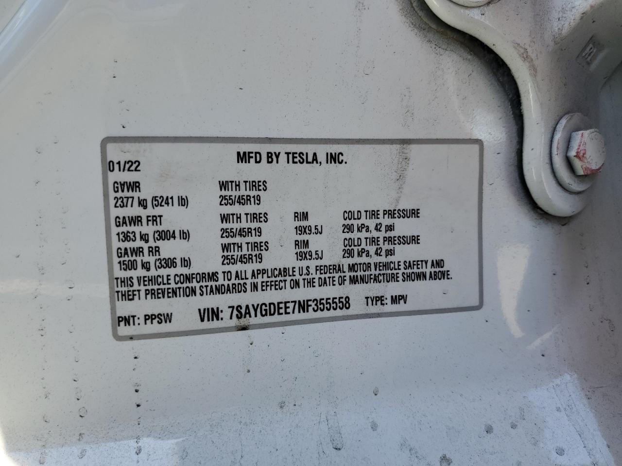 7SAYGDEE7NF355558 2022 Tesla Model Y