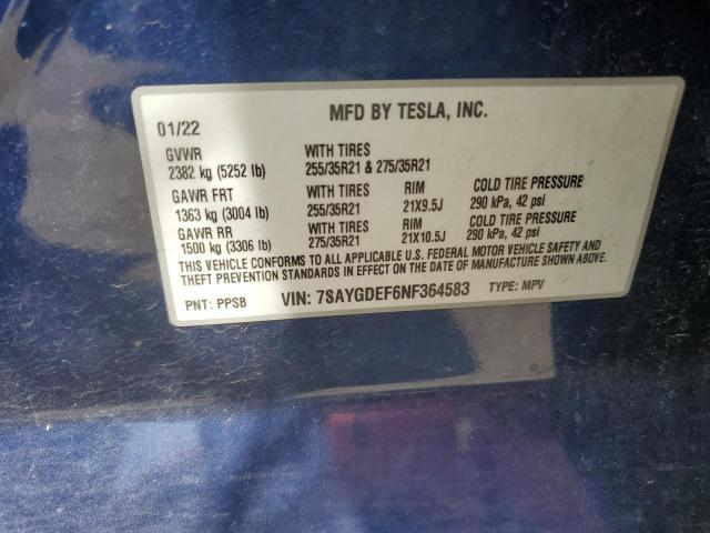 7SAYGDEF6NF364583 Tesla Model Y  12