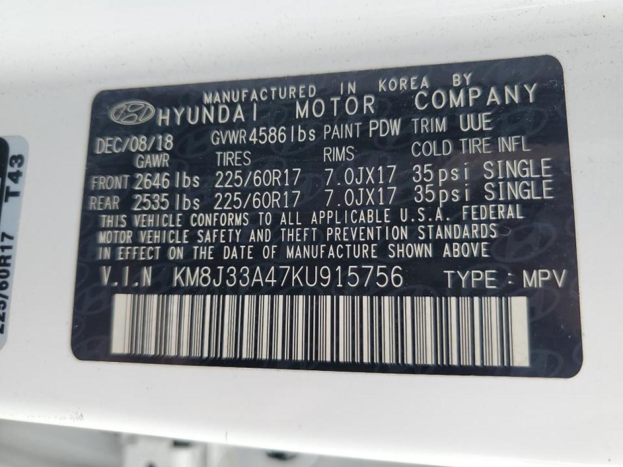 KM8J33A47KU915756 2019 Hyundai Tucson Limited