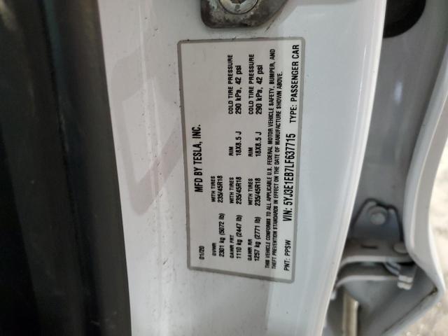 2020 Tesla Model 3 VIN: 5YJ3E1EB7LF637715 Lot: 62015084