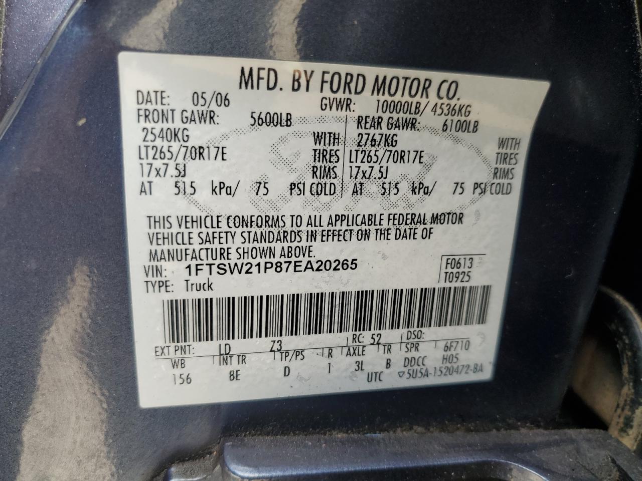 1FTSW21P87EA20265 2007 Ford F250 Super Duty