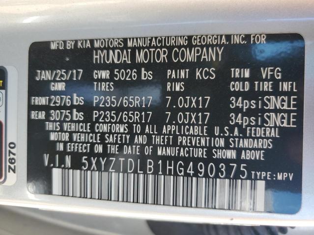 2017 HYUNDAI SANTA FE S - 5XYZTDLB1HG490375