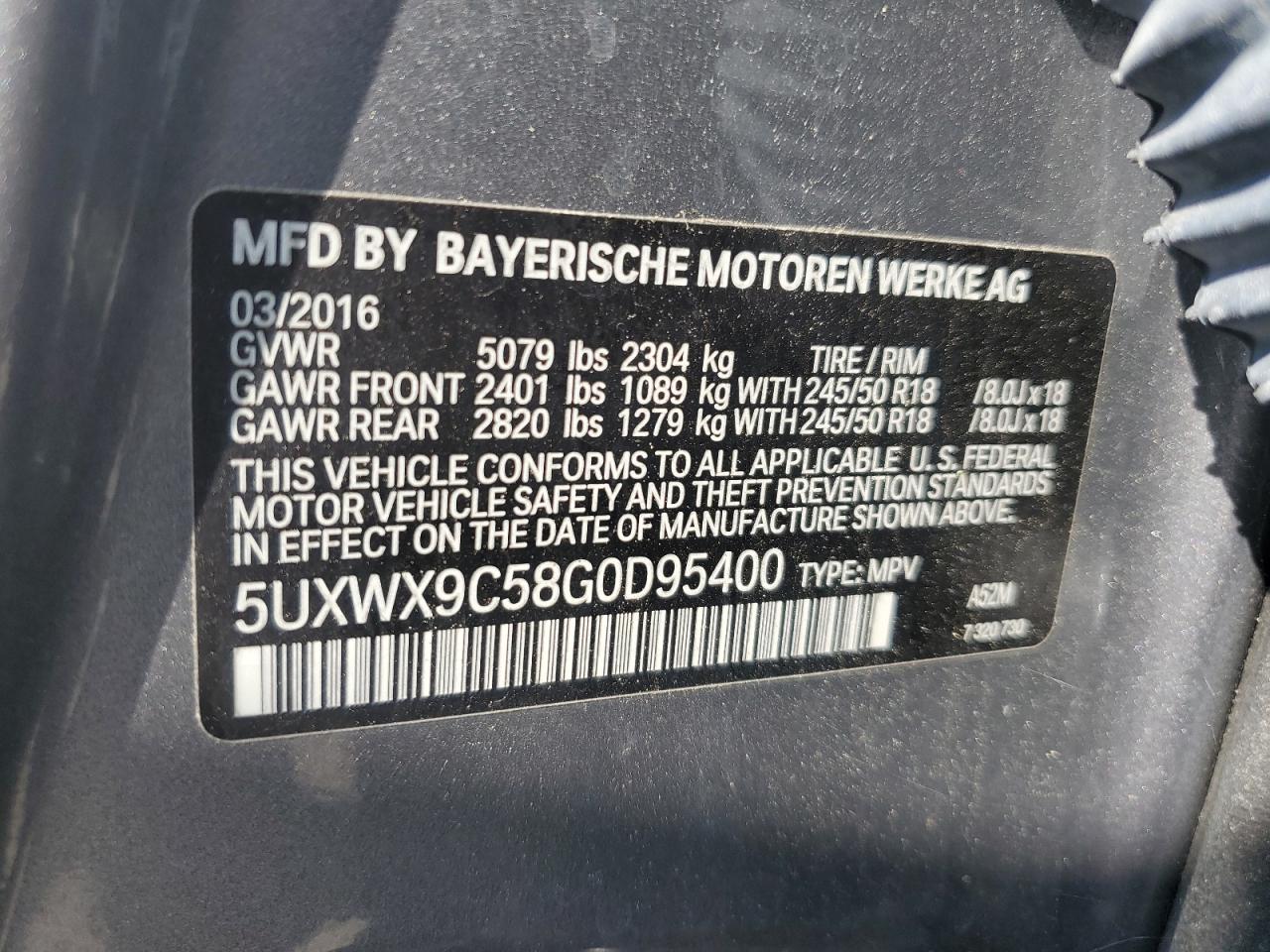 5UXWX9C58G0D95400 2016 BMW X3 xDrive28I