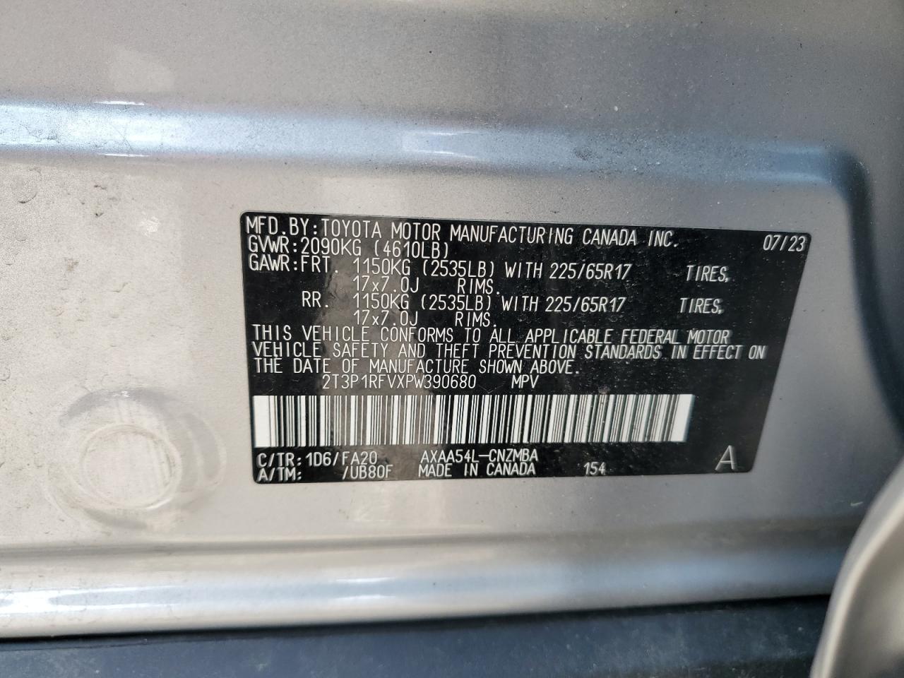 2T3P1RFVXPW390680 2023 Toyota Rav4 Xle