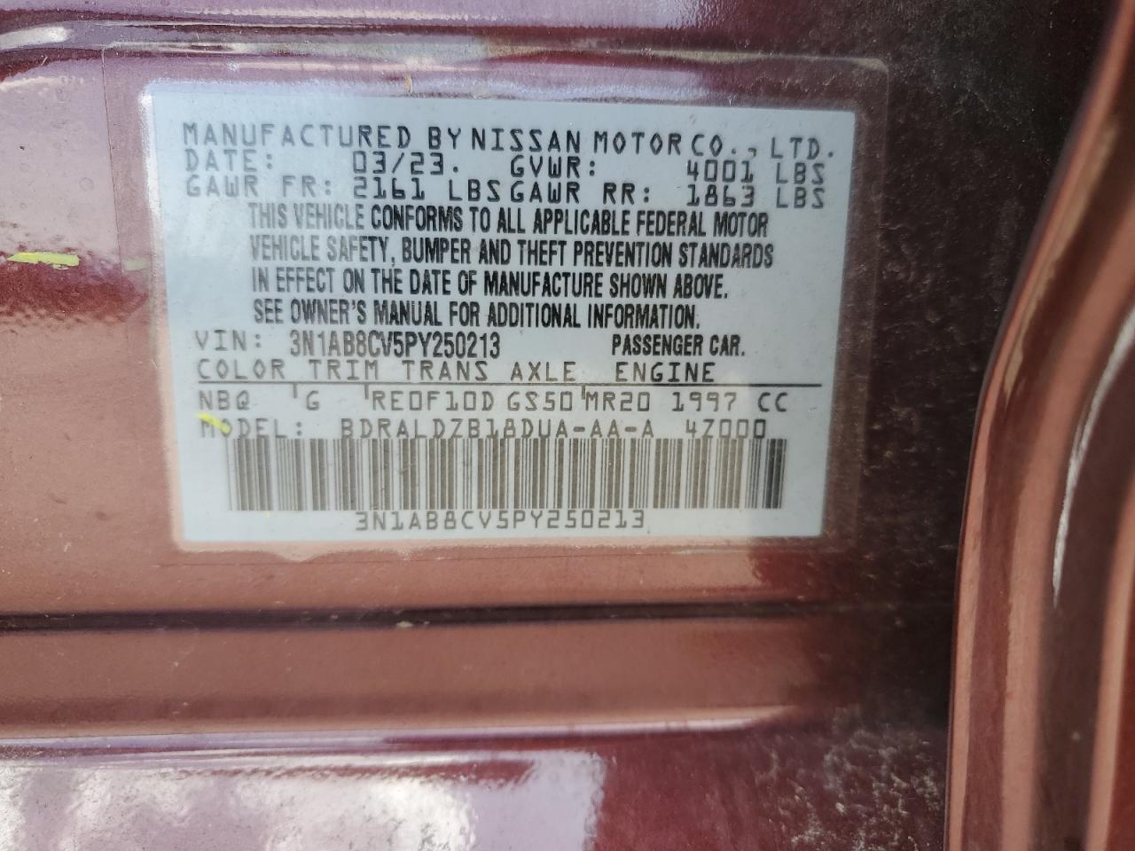 3N1AB8CV5PY250213 2023 Nissan Sentra Sv