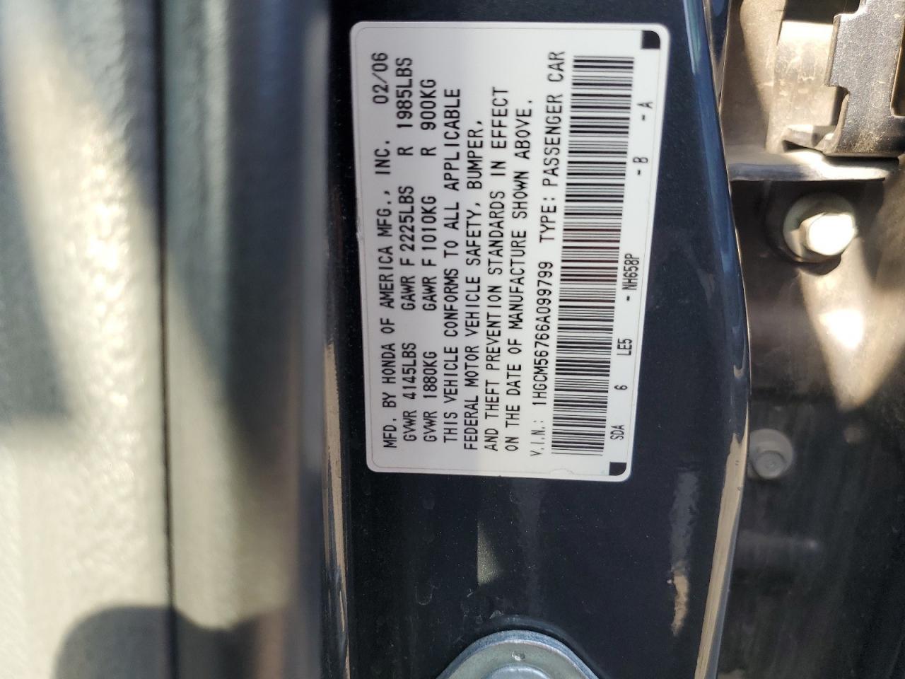 1HGCM56766A099799 2006 Honda Accord Ex