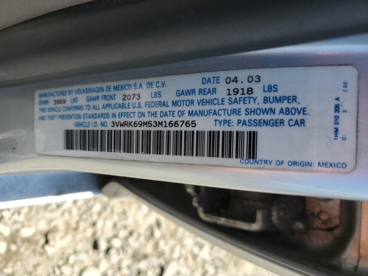 3VWRK69M53M166765 2003 Volkswagen Jetta Gl